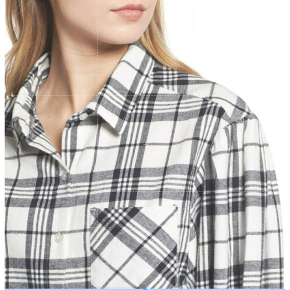 bp Tops - BP Shirt Women's Small Ivory Black Plaid Flannel Puff Sleeve Button Up Nordstrom